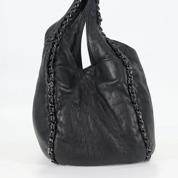 CHANEL Chain Hand Bag Lamb Skin Black Gold CC Auth PP536V - Picture 6 of 16